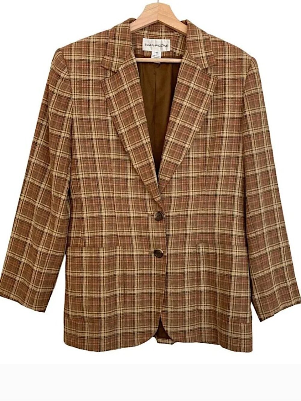 Vintage 90s EVAN-PICONE Academia Heritage Plaid Silk Blend Two Button Blazer